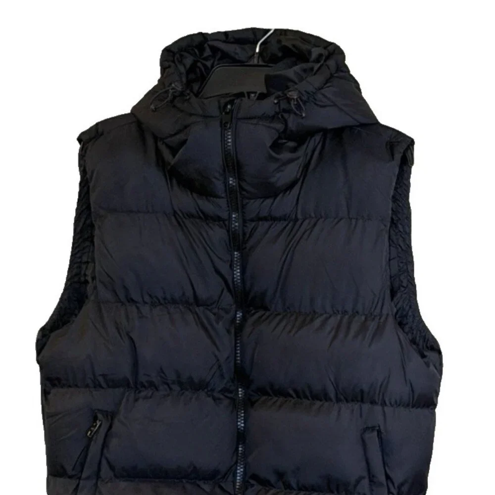 French Connection Women's Black Hooded Winter Puffer Zip Front Vest Size Medium